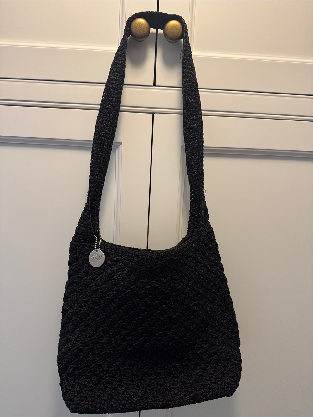 The Sak Black Crochet-Style Shoulder Bag